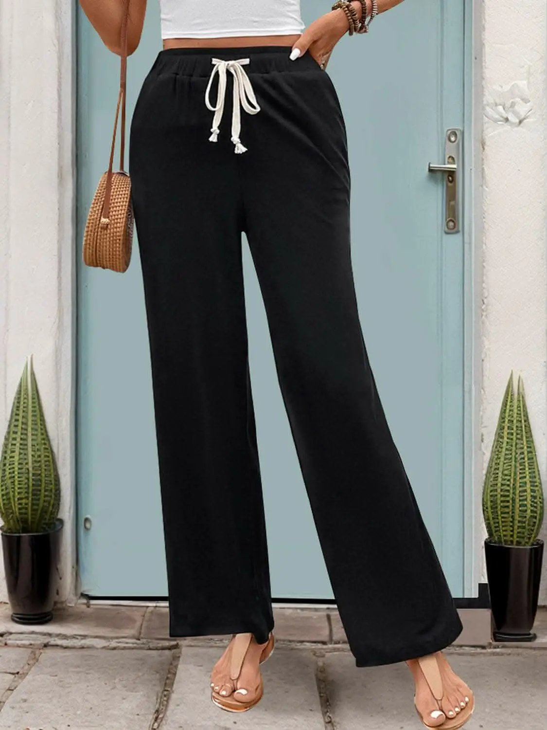 High waist drawstring pants - Love Salve 