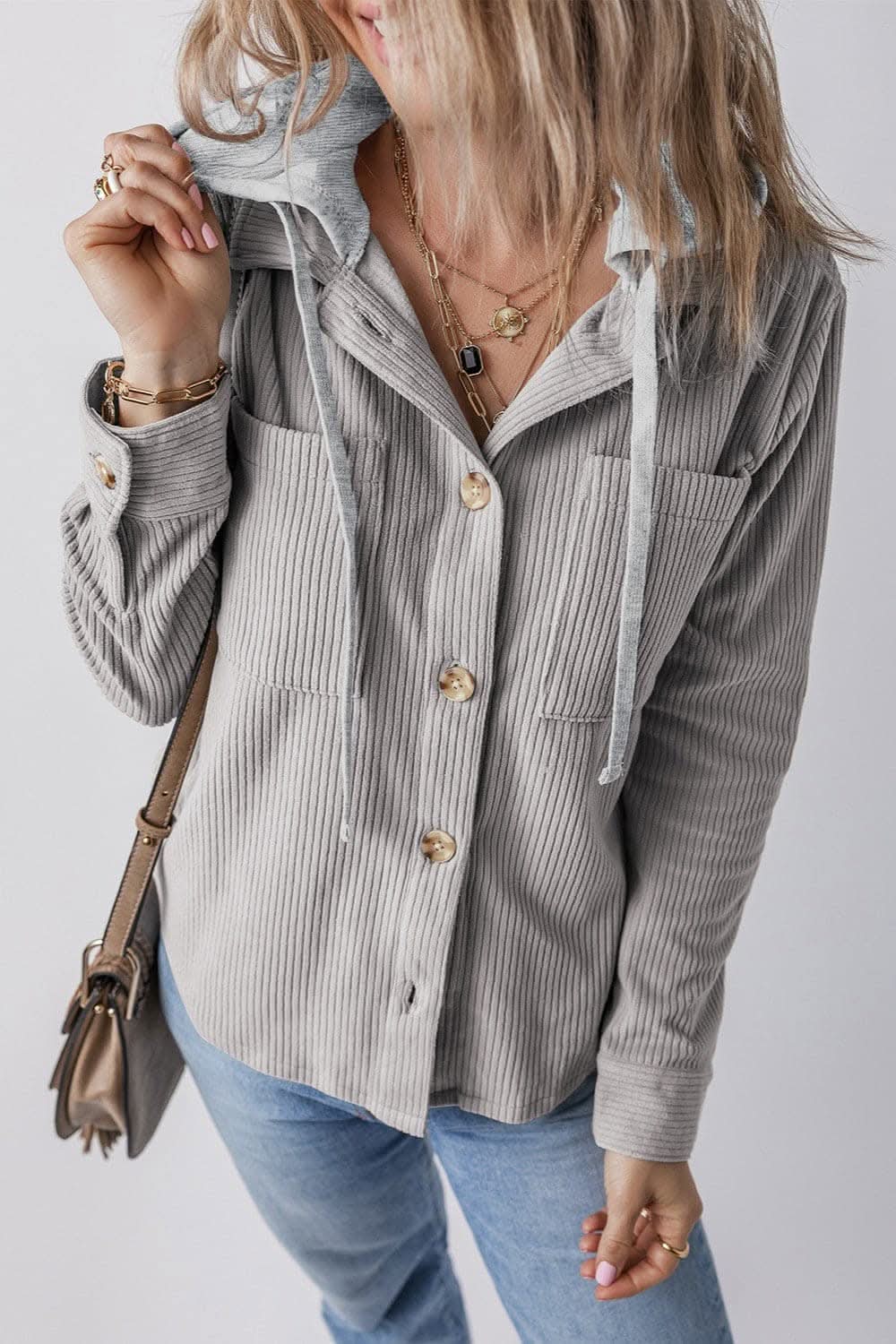 Hooded drawstring jacket with pockets - Love Salve 