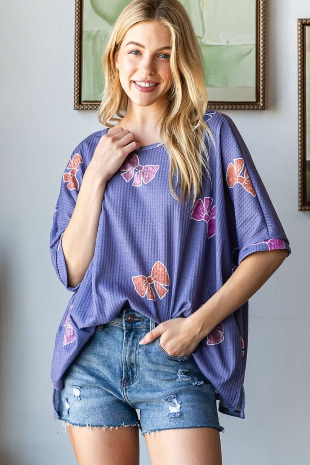HopeLy bow print t-shirt with slits 