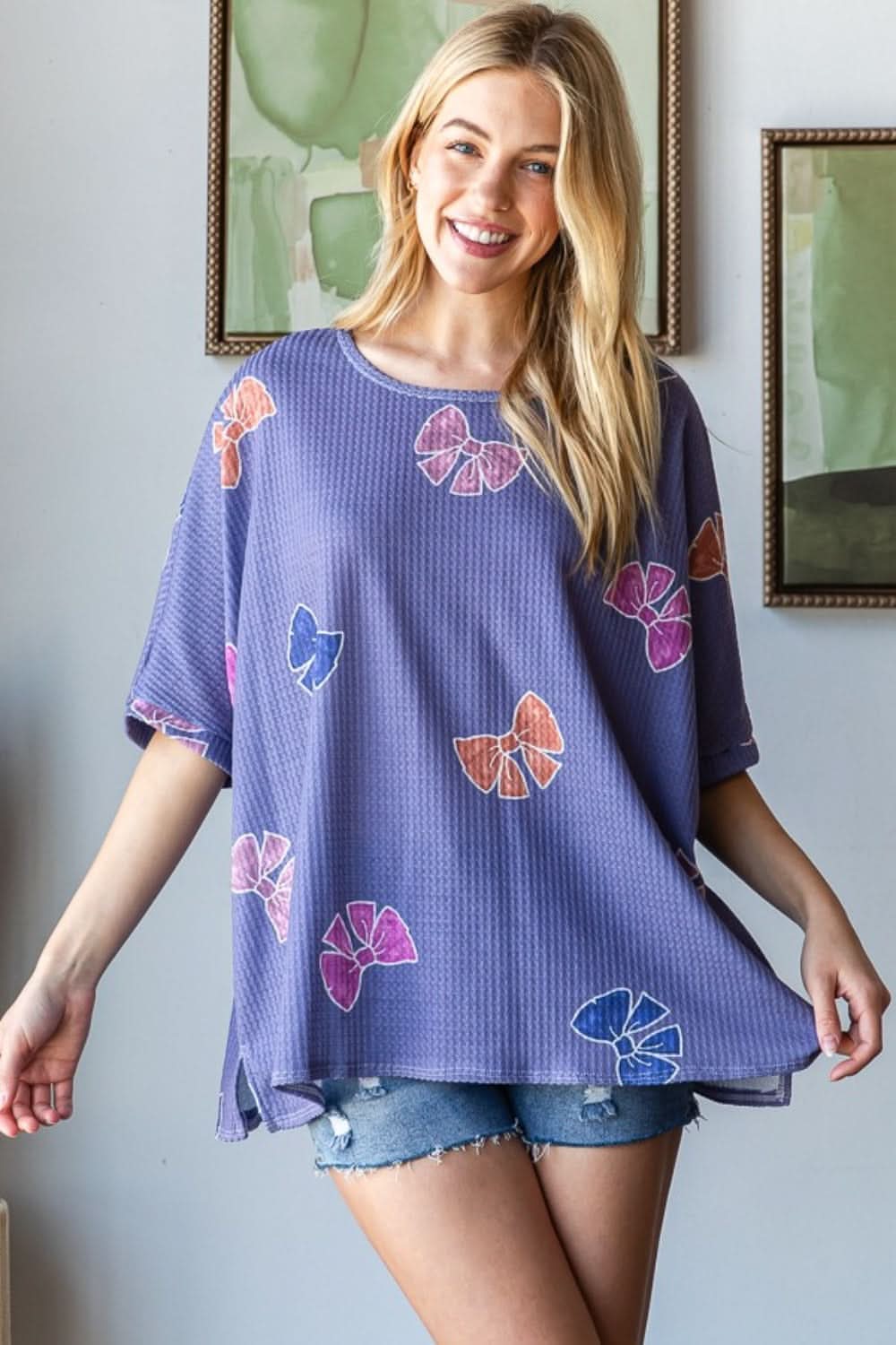 HopeLy bow print t-shirt with slits 