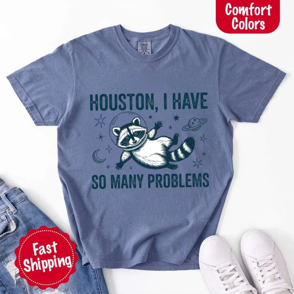 Sizing chart for the Adorb Custom Tees Houston I Have So Many Problems shirt with chest and length measurements.