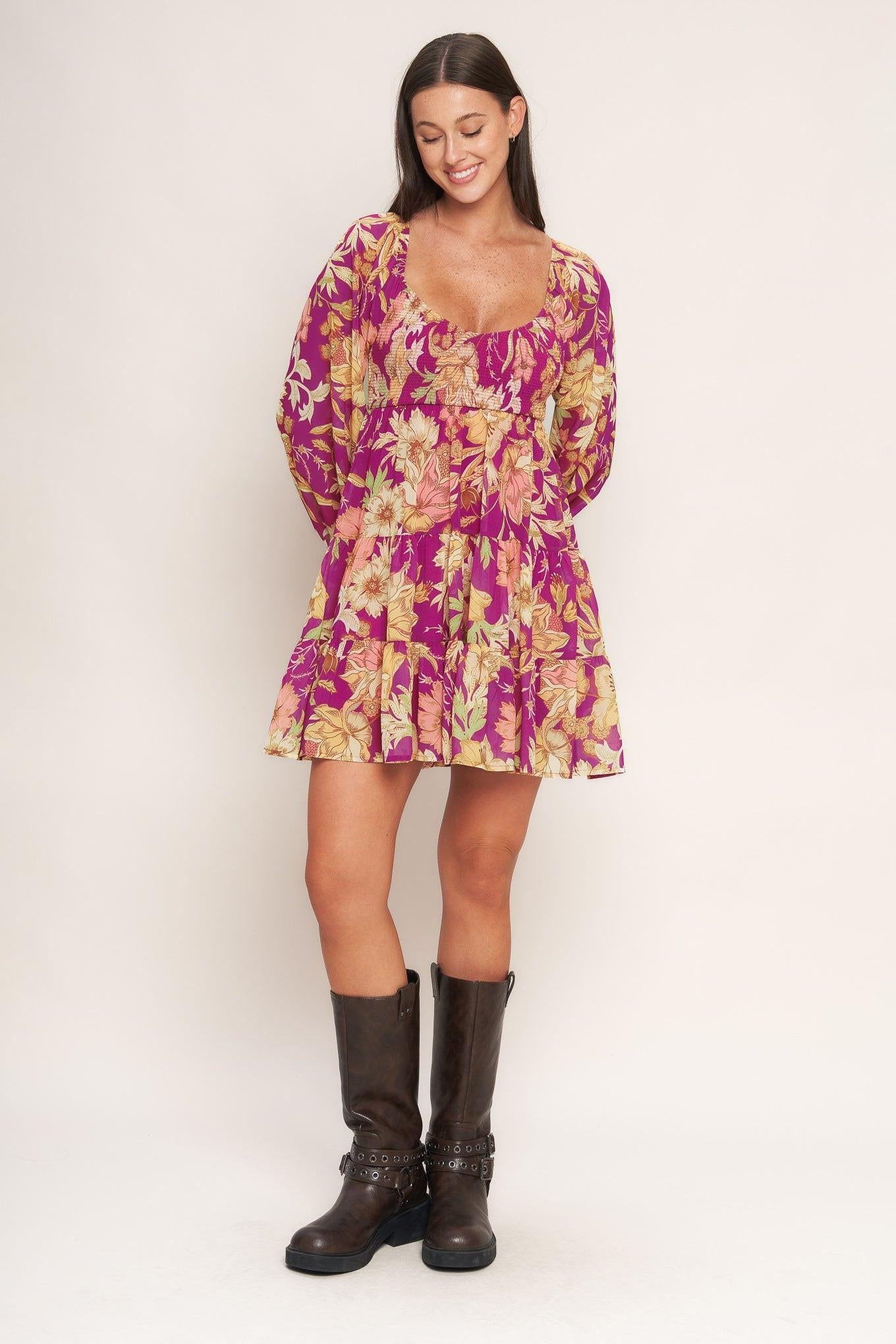 Full view of the Flying Tomato Keeper of My Heart Woven Mini Dress, showcasing its complete elegant design and quality finish