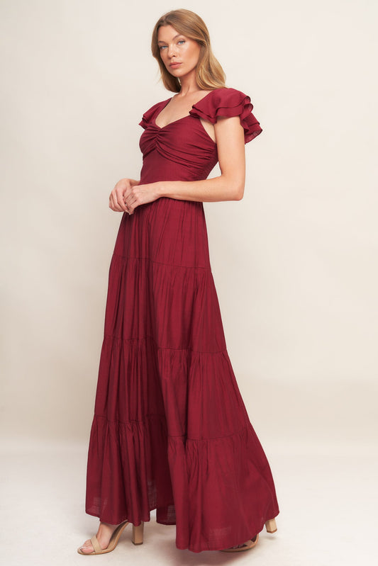 SUMMER MILK DEEP RED WOVEN MAXI DRESS - Love Salve