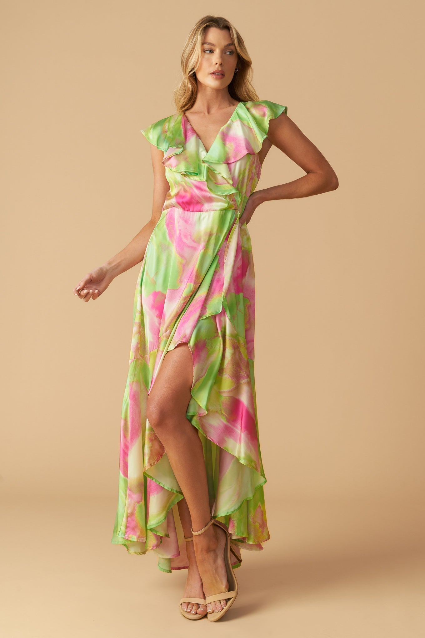 LA BEBE WOVEN SATIN MAXI DRESS Flying Tomato