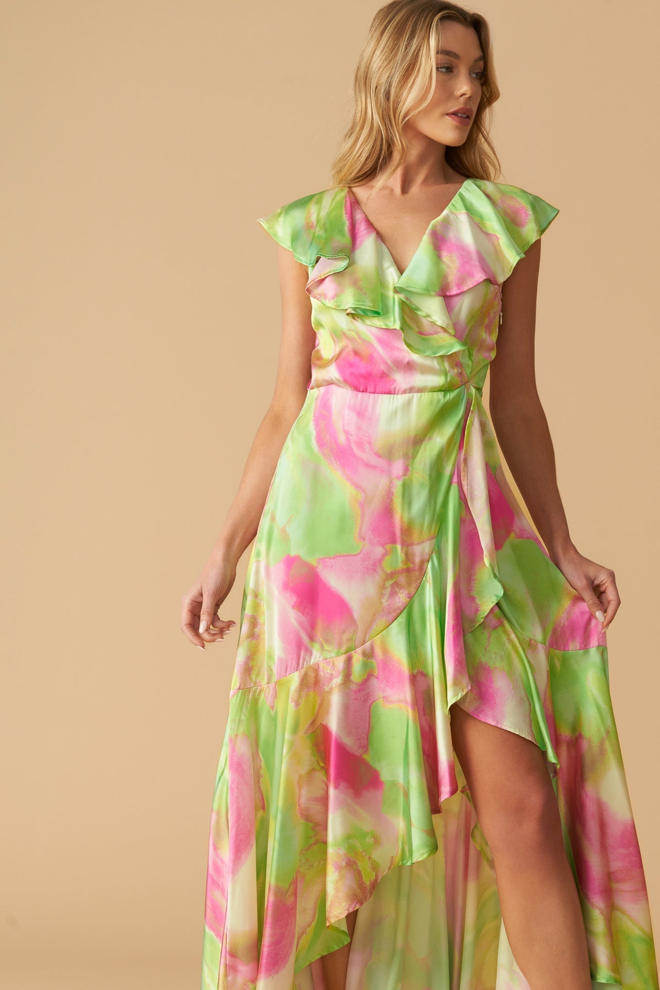 LA BEBE WOVEN SATIN MAXI DRESS Flying Tomato