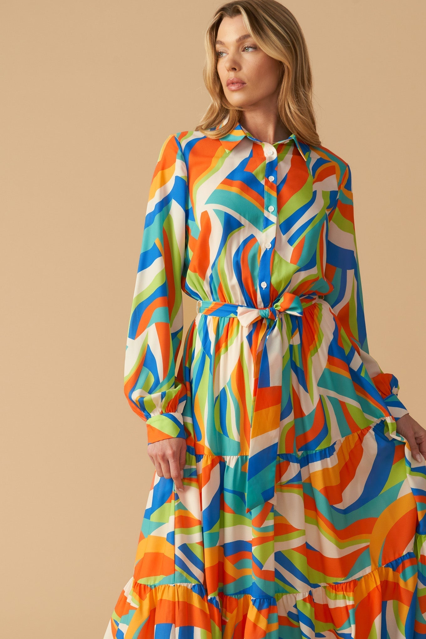 GLAM ATTITUDE WOVEN MIDI SHIRT DRESS Flying Tomato