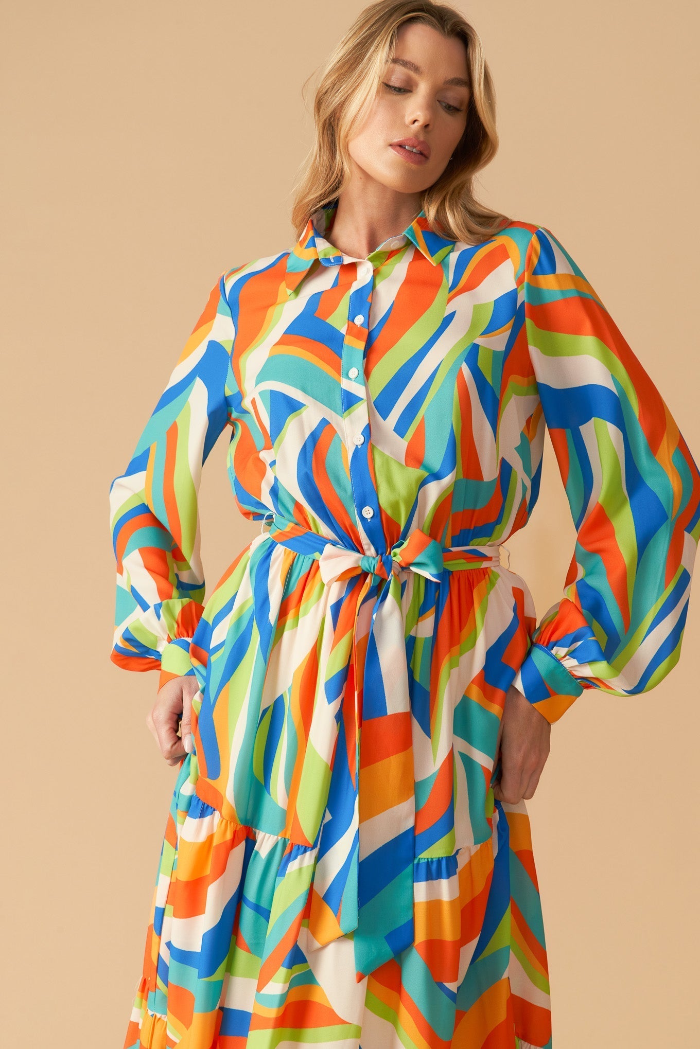 GLAM ATTITUDE WOVEN MIDI SHIRT DRESS Flying Tomato