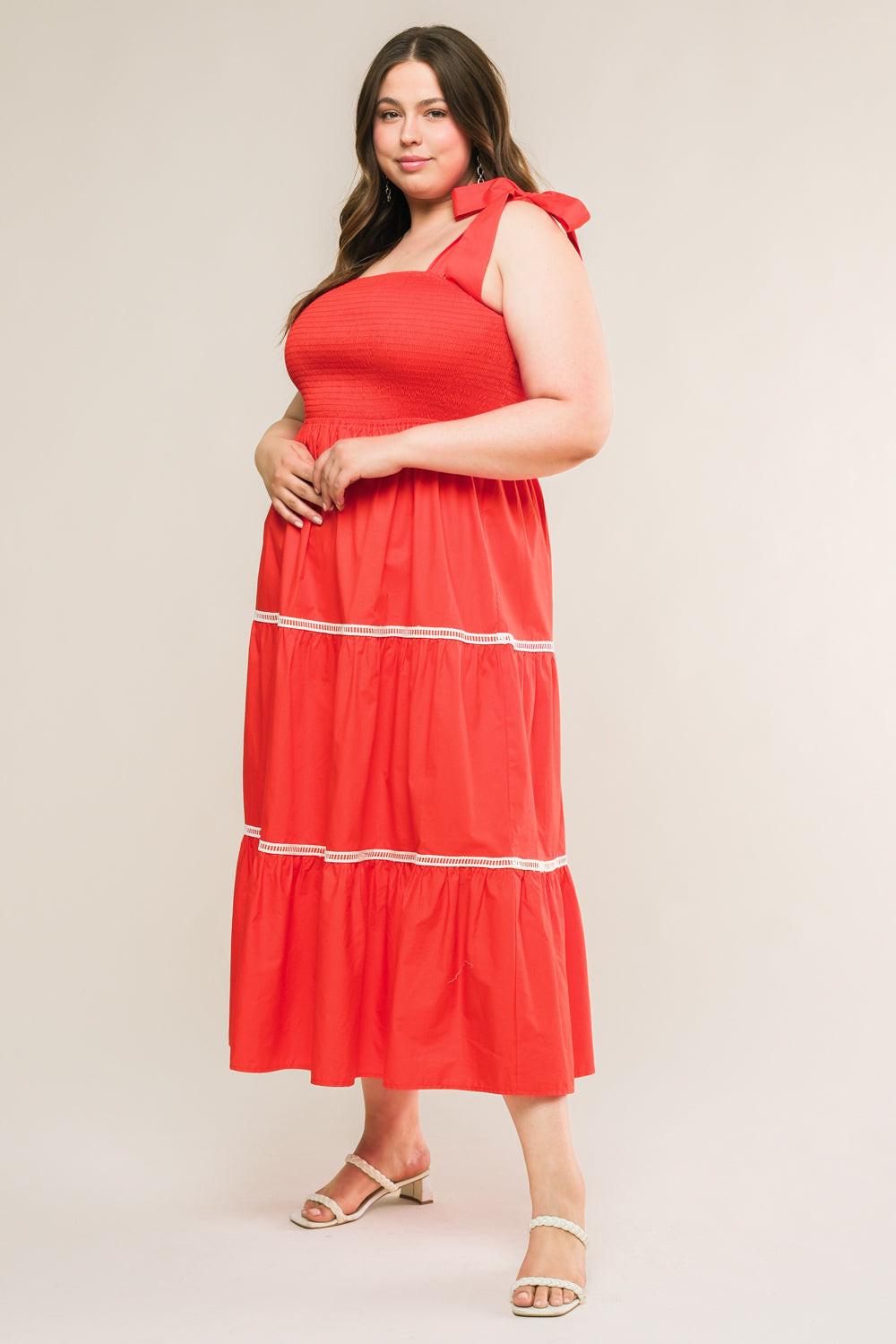 Full length view of the Flying Tomato BETTER THAN EVER POPLIN MIDI DRESS, perfect for a sophisticated and comfortable look.