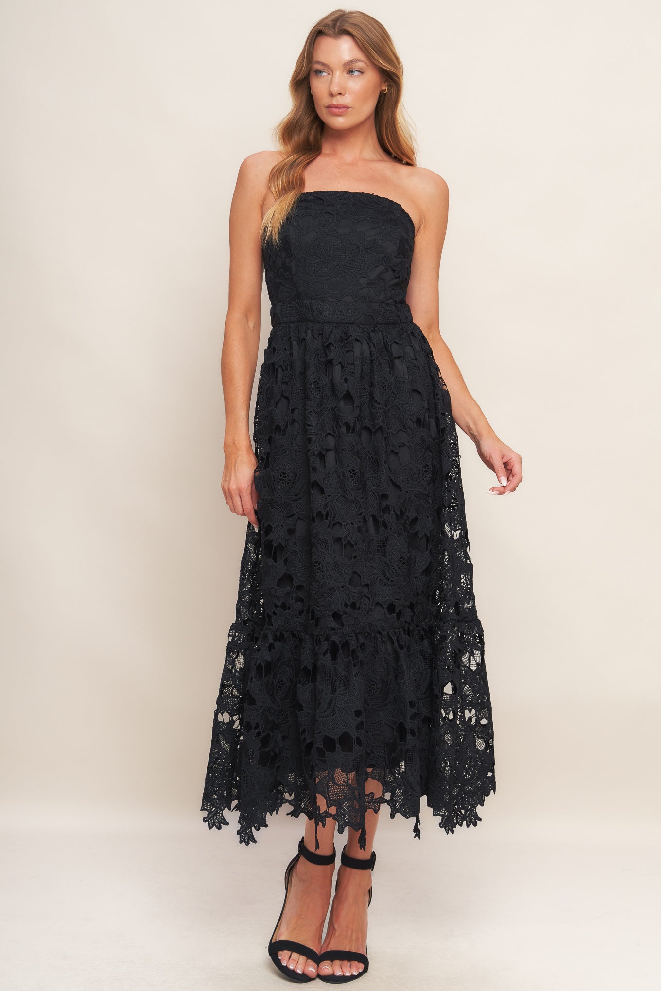 CAREFREE NIGHTS BLACK LACE MIDI DRESS Flying Tomato