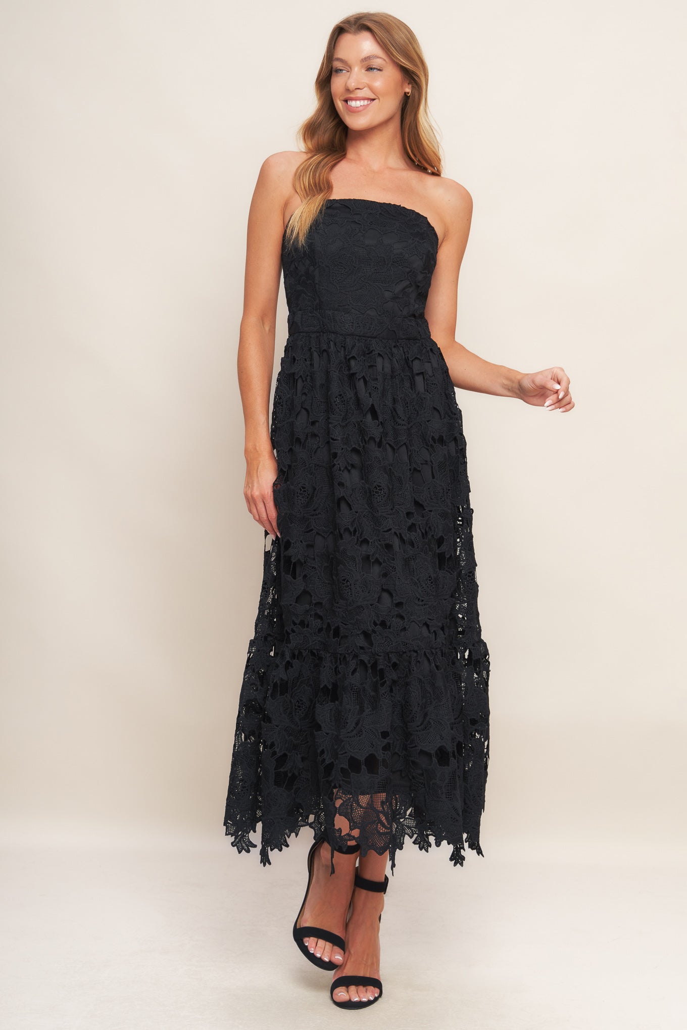CAREFREE NIGHTS BLACK LACE MIDI DRESS Flying Tomato