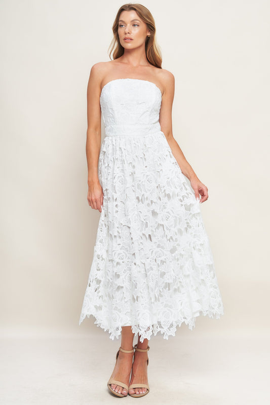 CAREFREE NIGHTS LACE OFF WHITE MIDI DRESS Flying Tomato