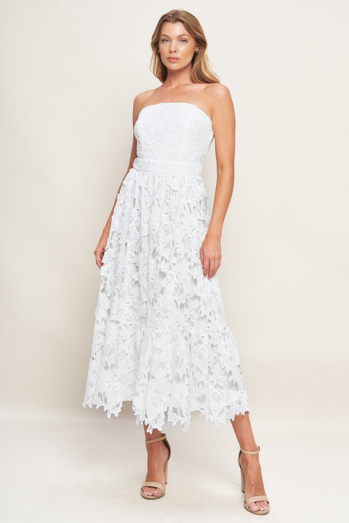 CAREFREE NIGHTS LACE OFF WHITE MIDI DRESS Flying Tomato