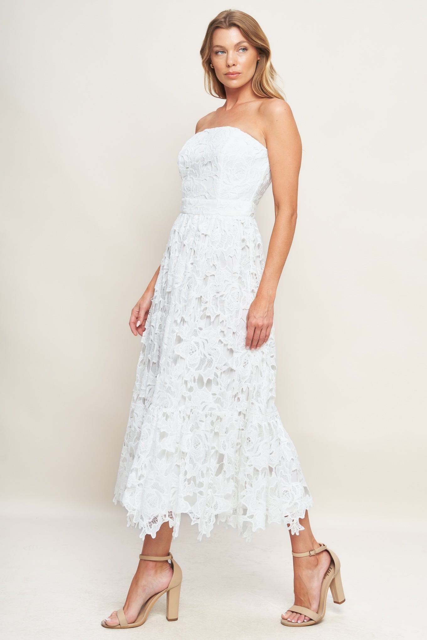 CAREFREE NIGHTS LACE OFF WHITE MIDI DRESS Flying Tomato