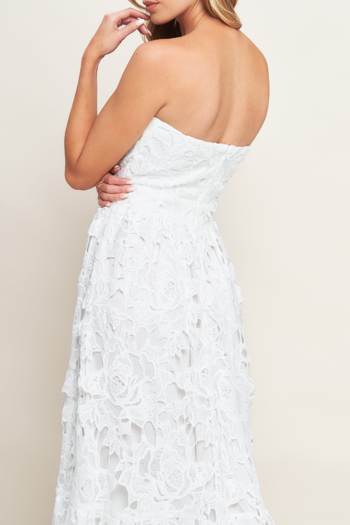 CAREFREE NIGHTS LACE OFF WHITE MIDI DRESS Flying Tomato