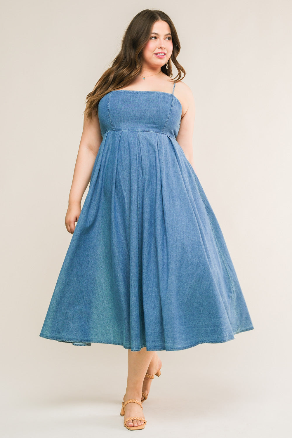 CAPTIVATING HEART DENIM MIDI DRESS Flying Tomato