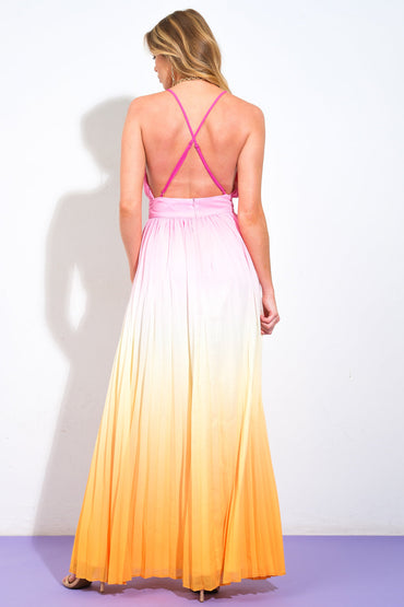 FLOWERING FAVORITE PINK YELLOW WOVEN MAXI DRESS