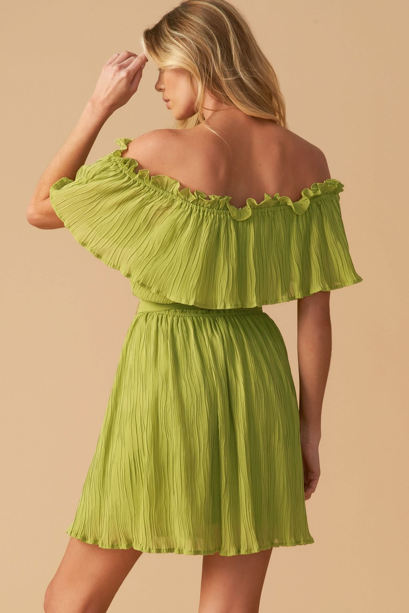 Woven Off-Shoulder Ruffled Mini Dress