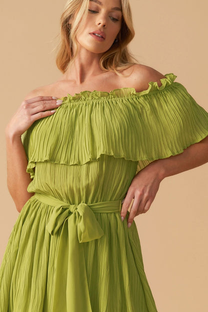 Woven Off-Shoulder Ruffled Mini Dress