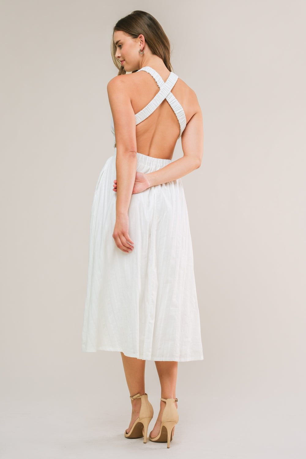 ADMIRED FROM AFAR WOVEN MIDI DRESS Flying Tomato