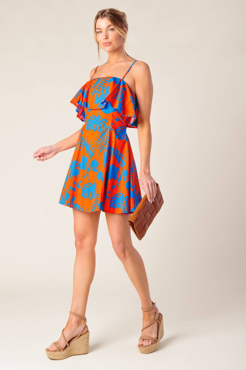 STOPPING TIME ORANGE WOVEN MINI DRESS Flying Tomato