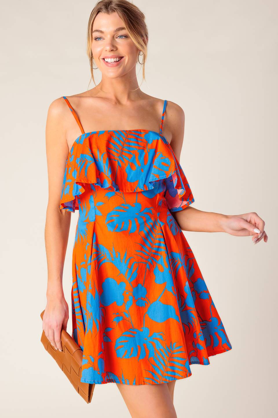 STOPPING TIME ORANGE WOVEN MINI DRESS Flying Tomato