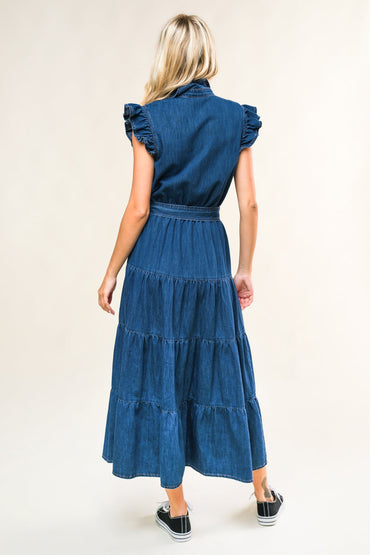 FAN FAVORITE WOVEN DENIM MIDI DRESS