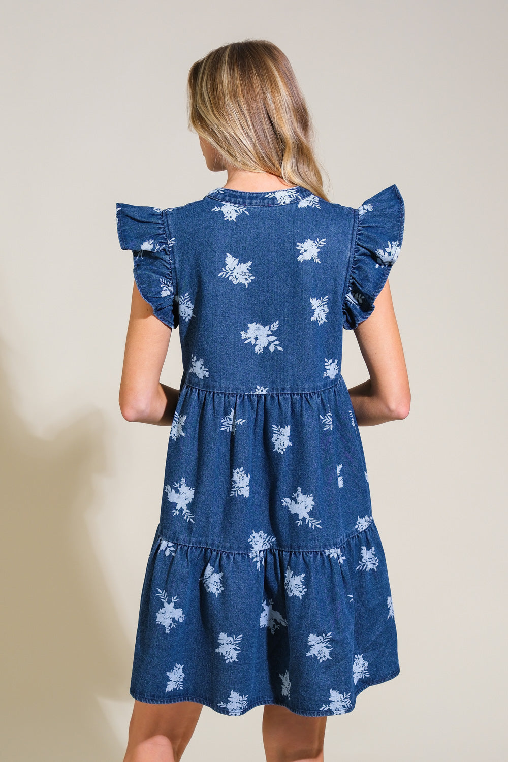 ROMANTICALLY ENTANGLED DENIM MINI DRESS