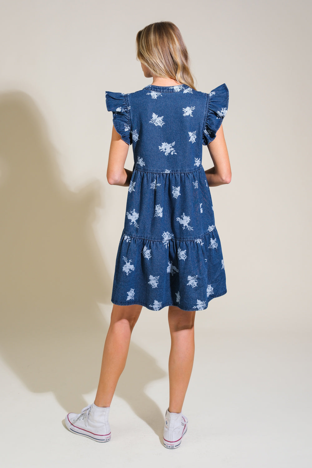 ROMANTICALLY ENTANGLED DENIM MINI DRESS Flying Tomato