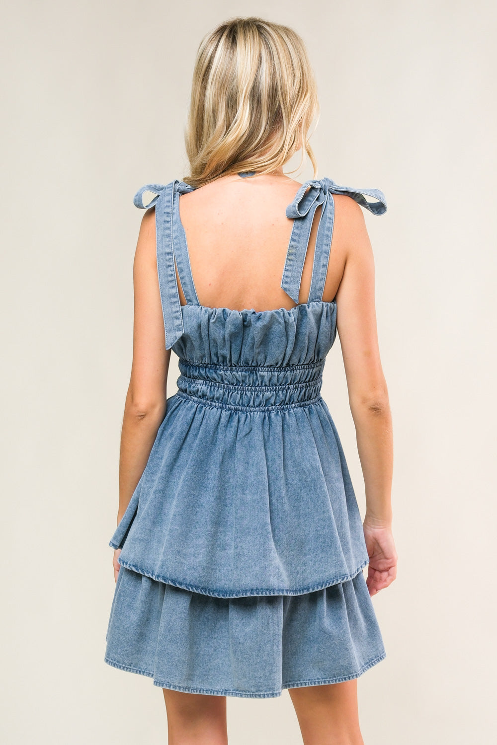 ALONG THE SHORELINE DENIM MINI DRESS Flying Tomato