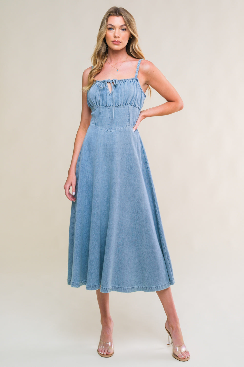 GORGEOUS ADORNMENT DENIM MINI DRESS