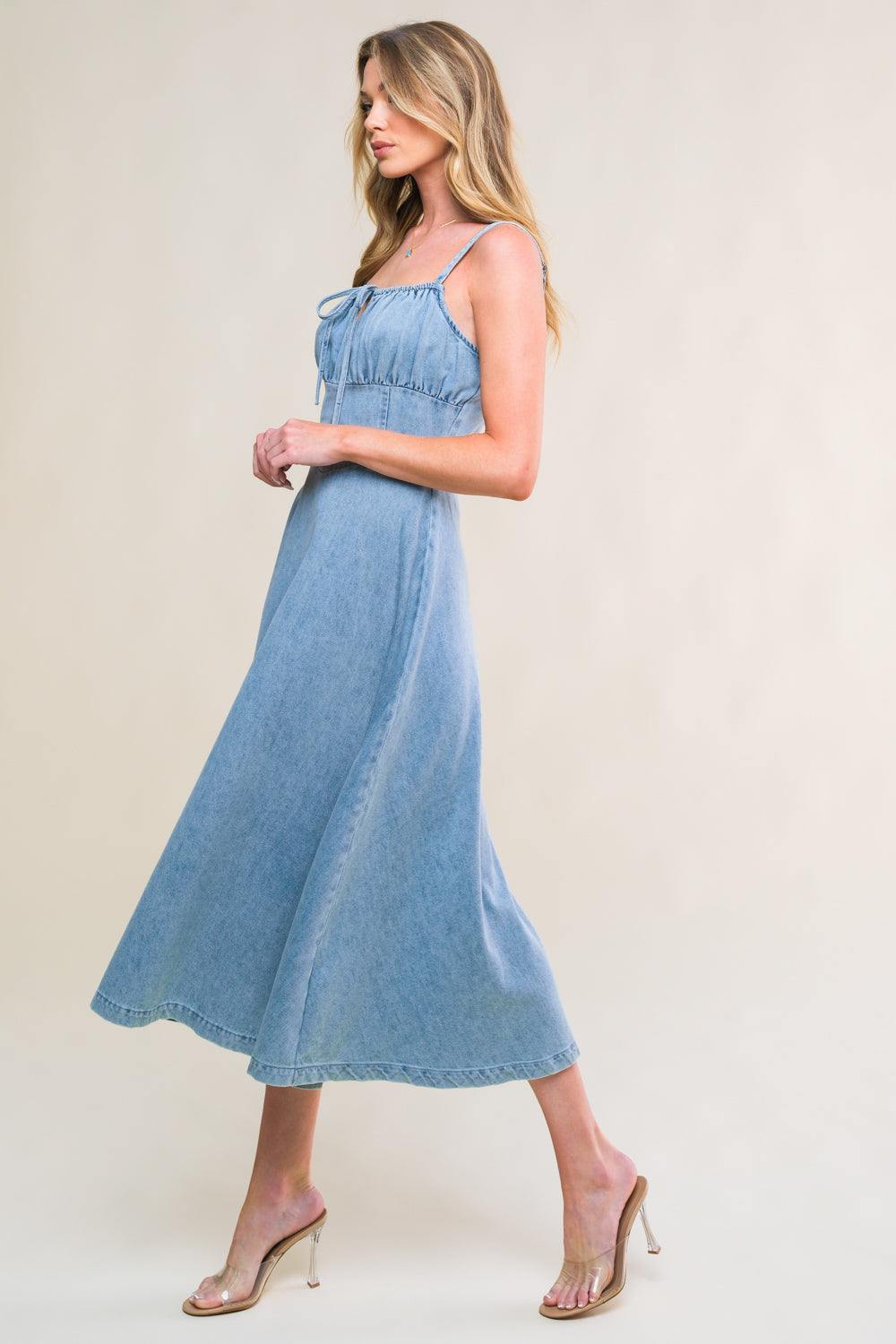 GORGEOUS ADORNMENT DENIM MINI DRESS Flying Tomato