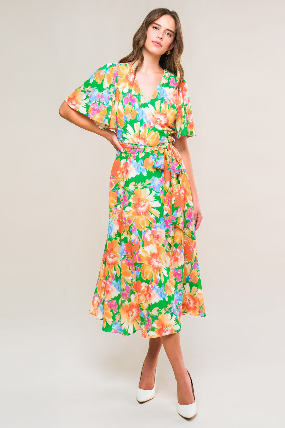 EFFERVESCENT LOVE TRUE WRAP MIDI DRESS