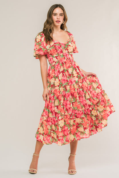 LOVE IS BLOOMING WOVEN MIDI DRESS