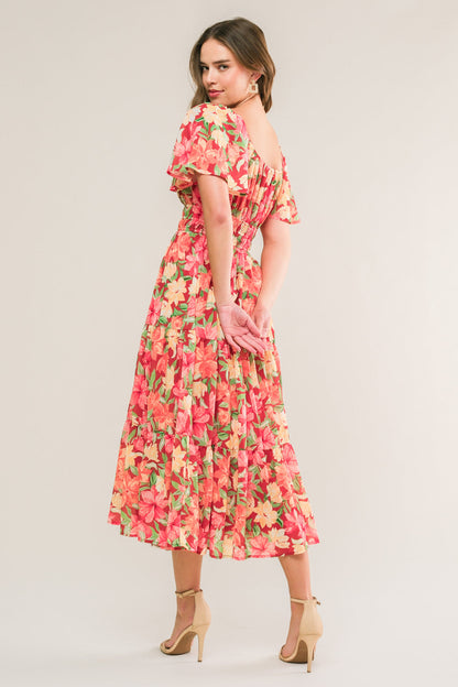 LOVE IS BLOOMING WOVEN MIDI DRESS