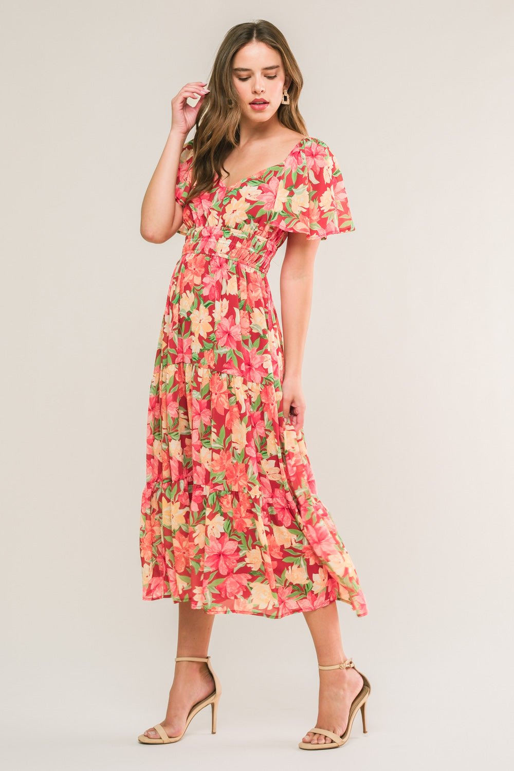 LOVE IS BLOOMING WOVEN MIDI DRESS Flying Tomato