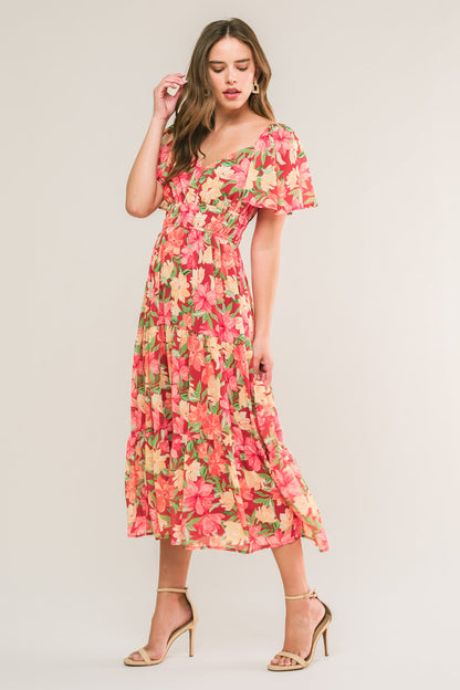 LOVE IS BLOOMING WOVEN MIDI DRESS