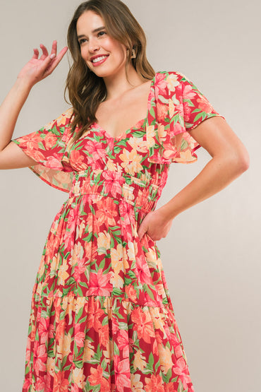 LOVE IS BLOOMING WOVEN MIDI DRESS