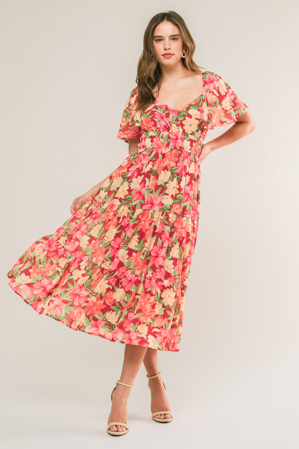 LOVE IS BLOOMING WOVEN MIDI DRESS Flying Tomato