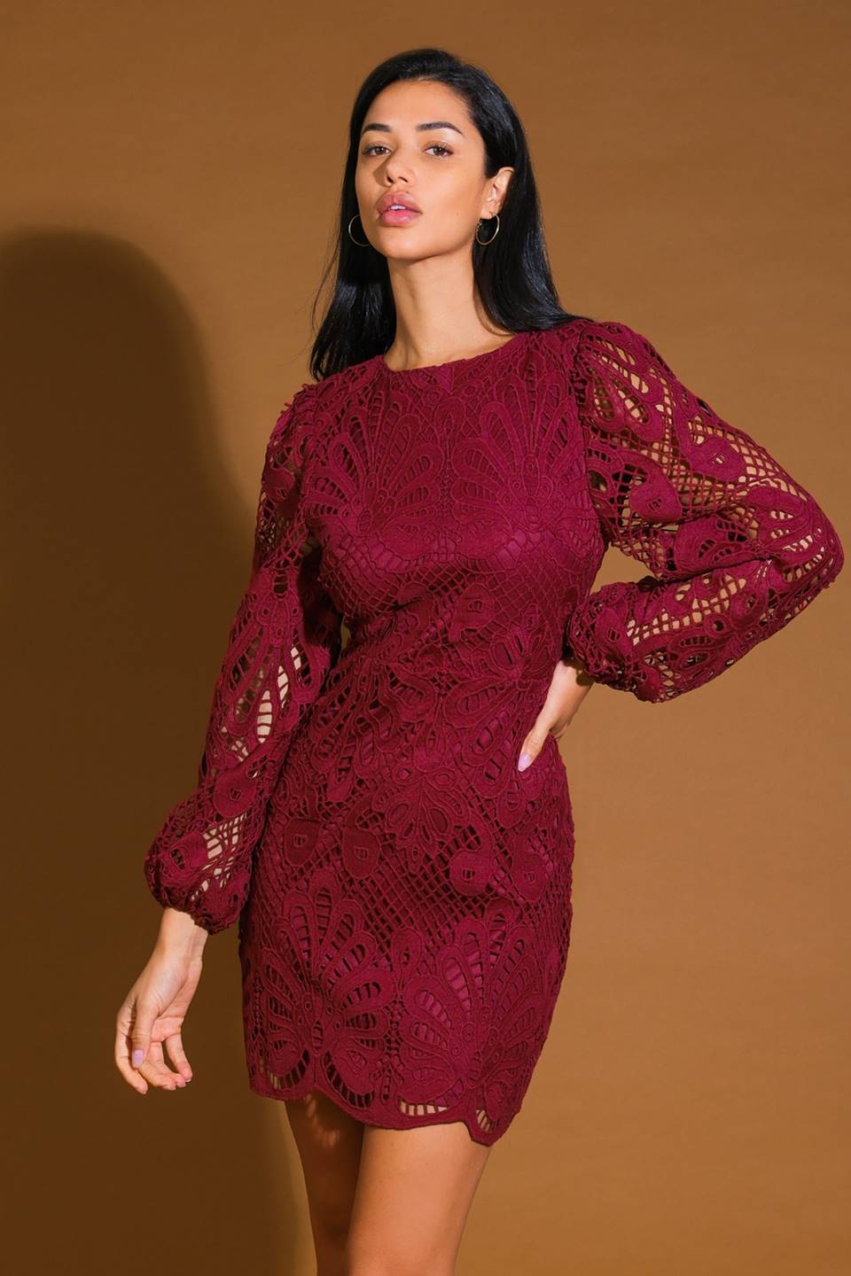 WHISPERED COMFORT WOVEN LACE MINI DRESS