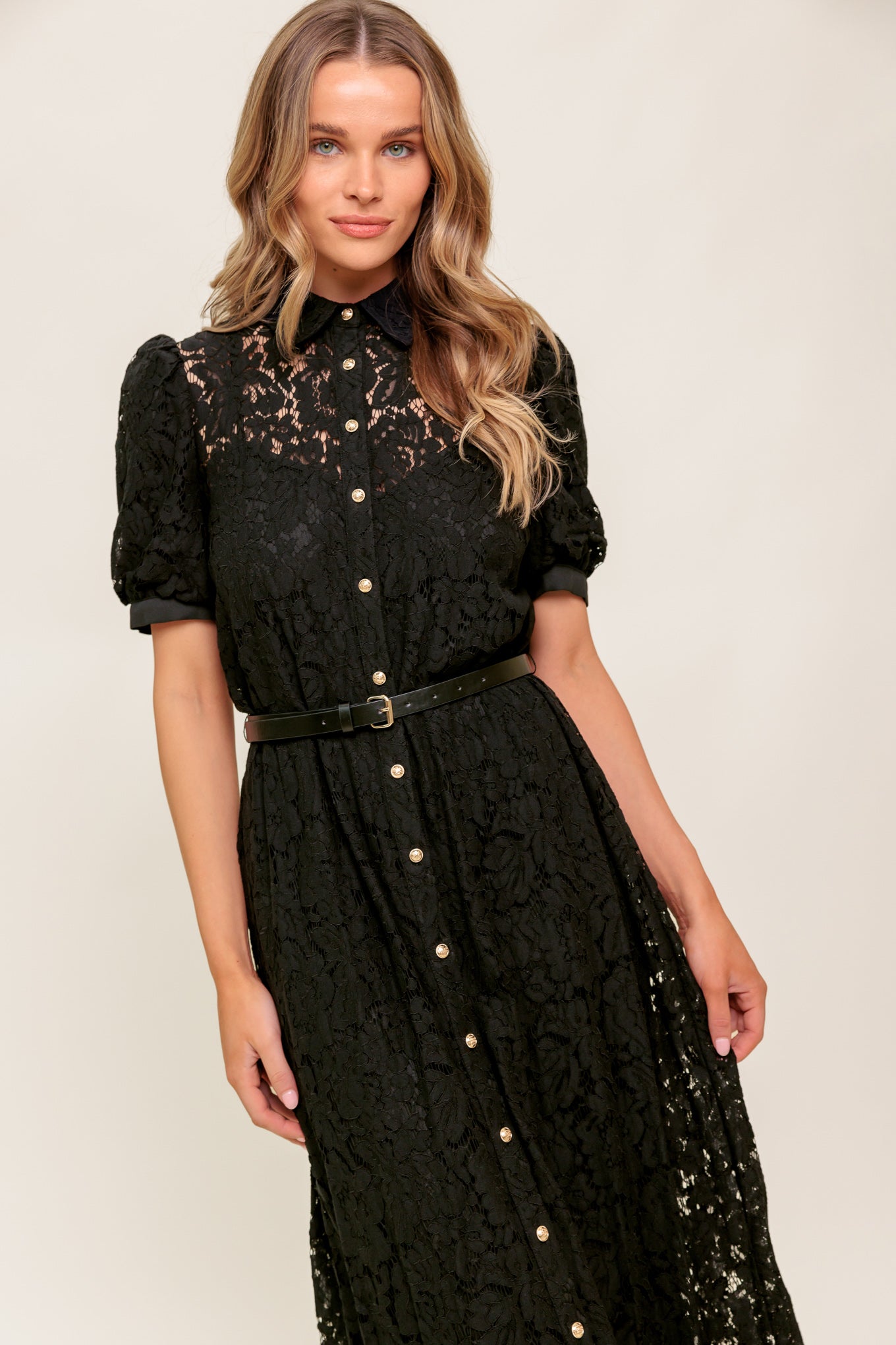 TIMID TO TENACIOUS WOVEN LACE SHIRT DRESS Flying Tomato