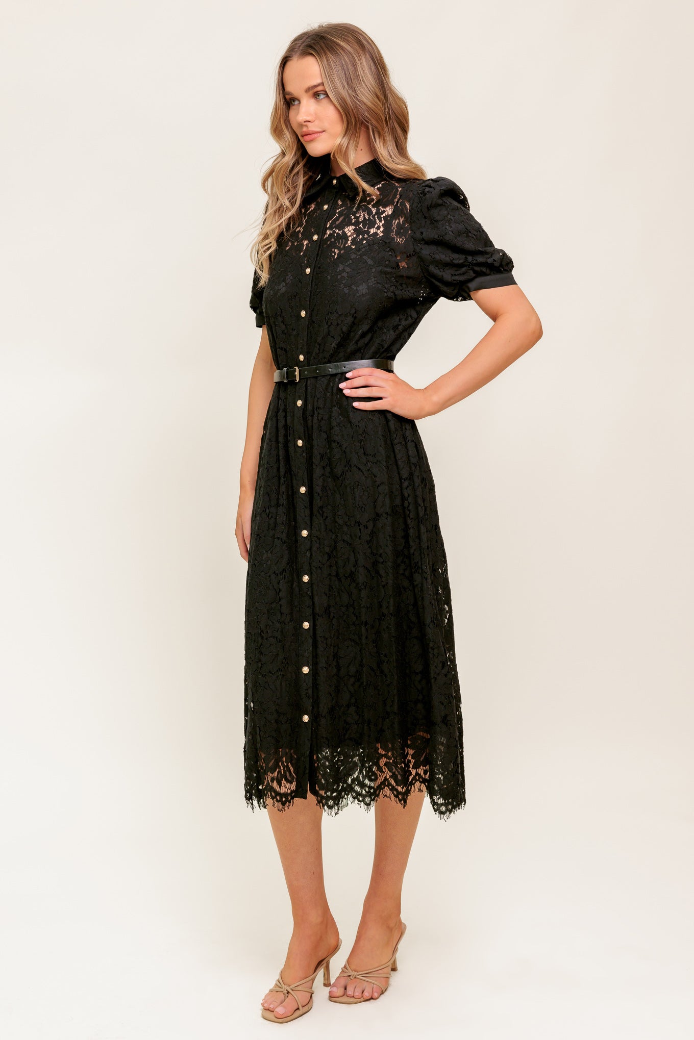 TIMID TO TENACIOUS WOVEN LACE SHIRT DRESS Flying Tomato