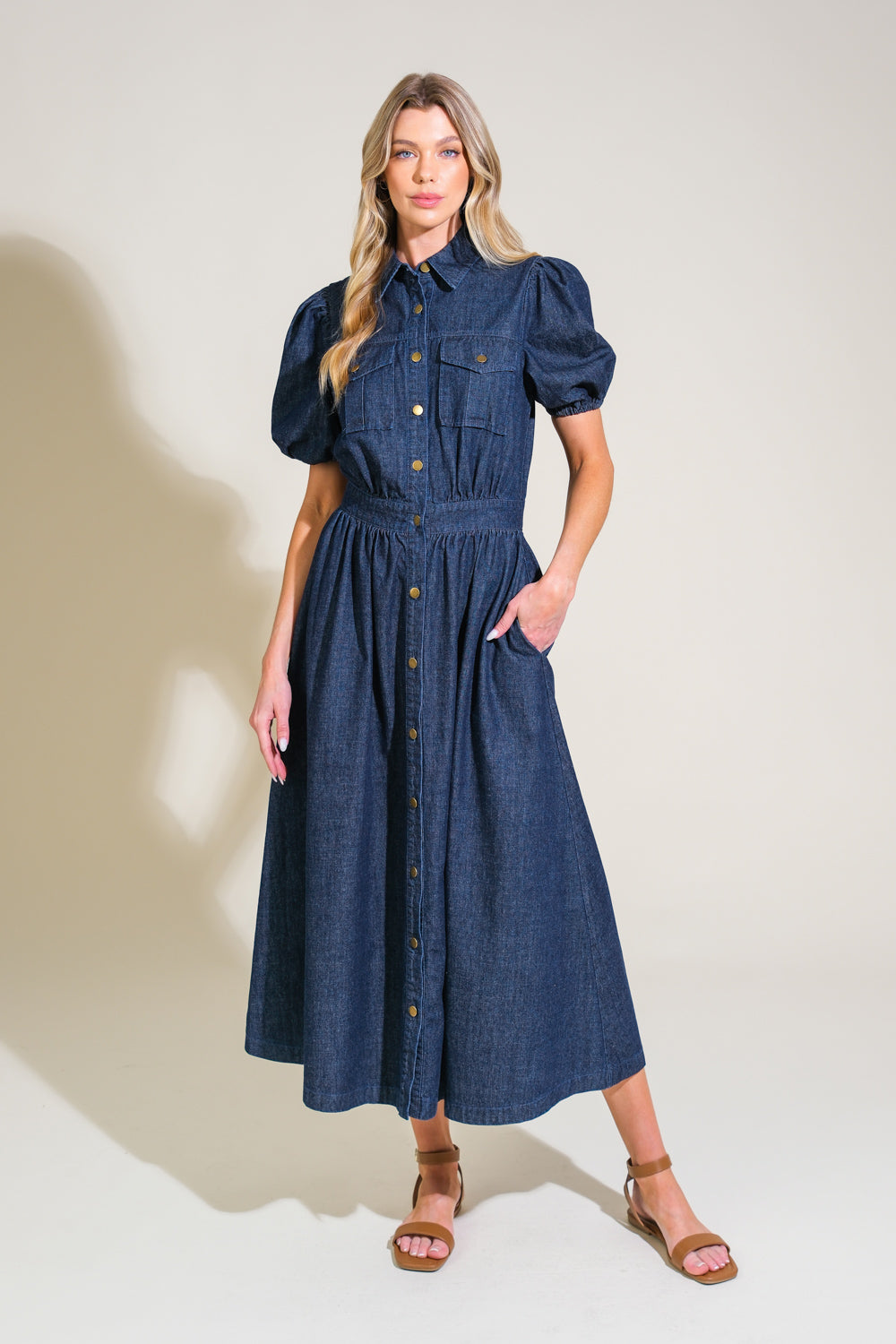 GET THE LOOK DENIM MIDI DRESS Flying Tomato