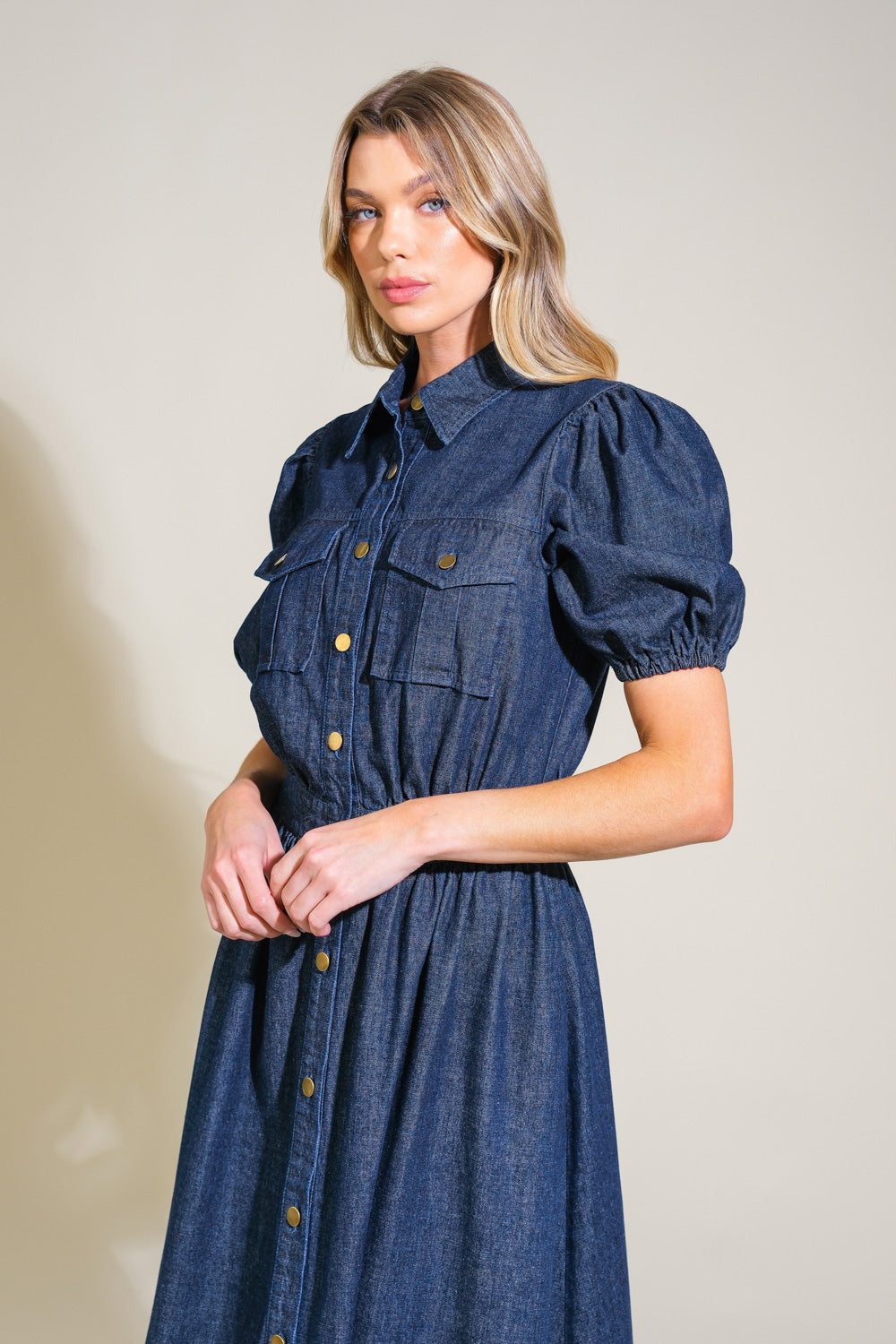GET THE LOOK DENIM MIDI DRESS Flying Tomato