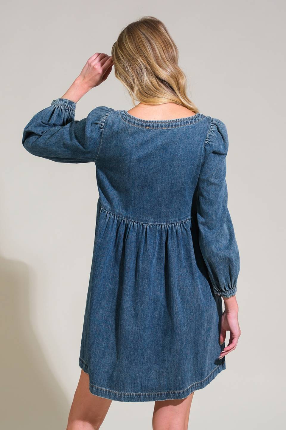 EXOTIC ESCAPE DENIM MINI DRESS