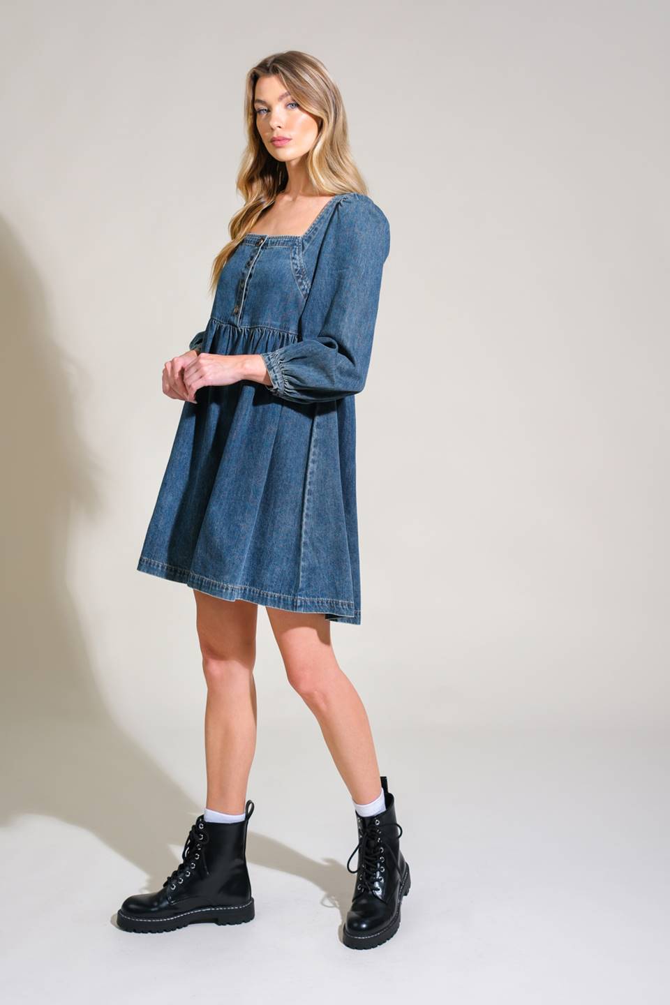 EXOTIC ESCAPE DENIM MINI DRESS Flying Tomato