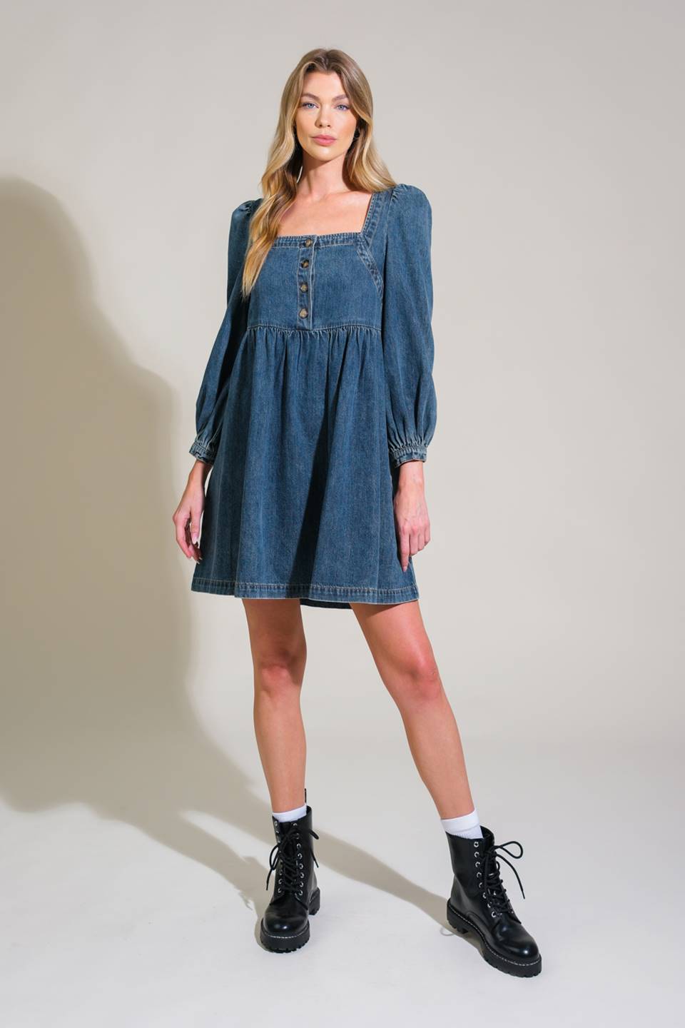 EXOTIC ESCAPE DENIM MINI DRESS Flying Tomato