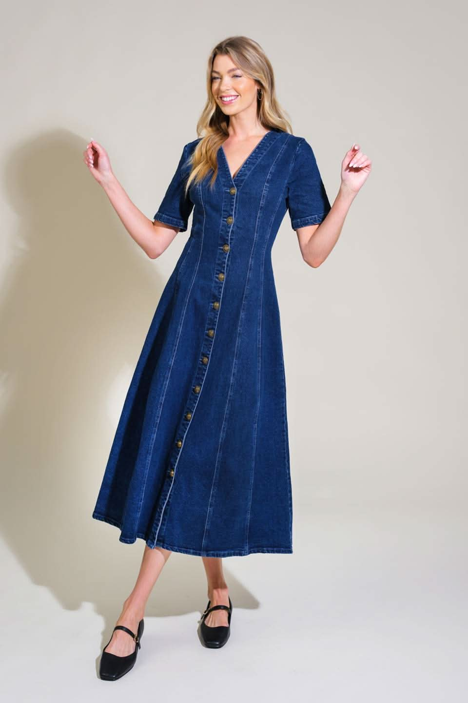 DENIM DREAM PATCHWORK MIDI DRESS