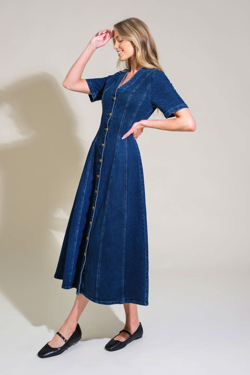 DENIM DREAM PATCHWORK MIDI DRESS