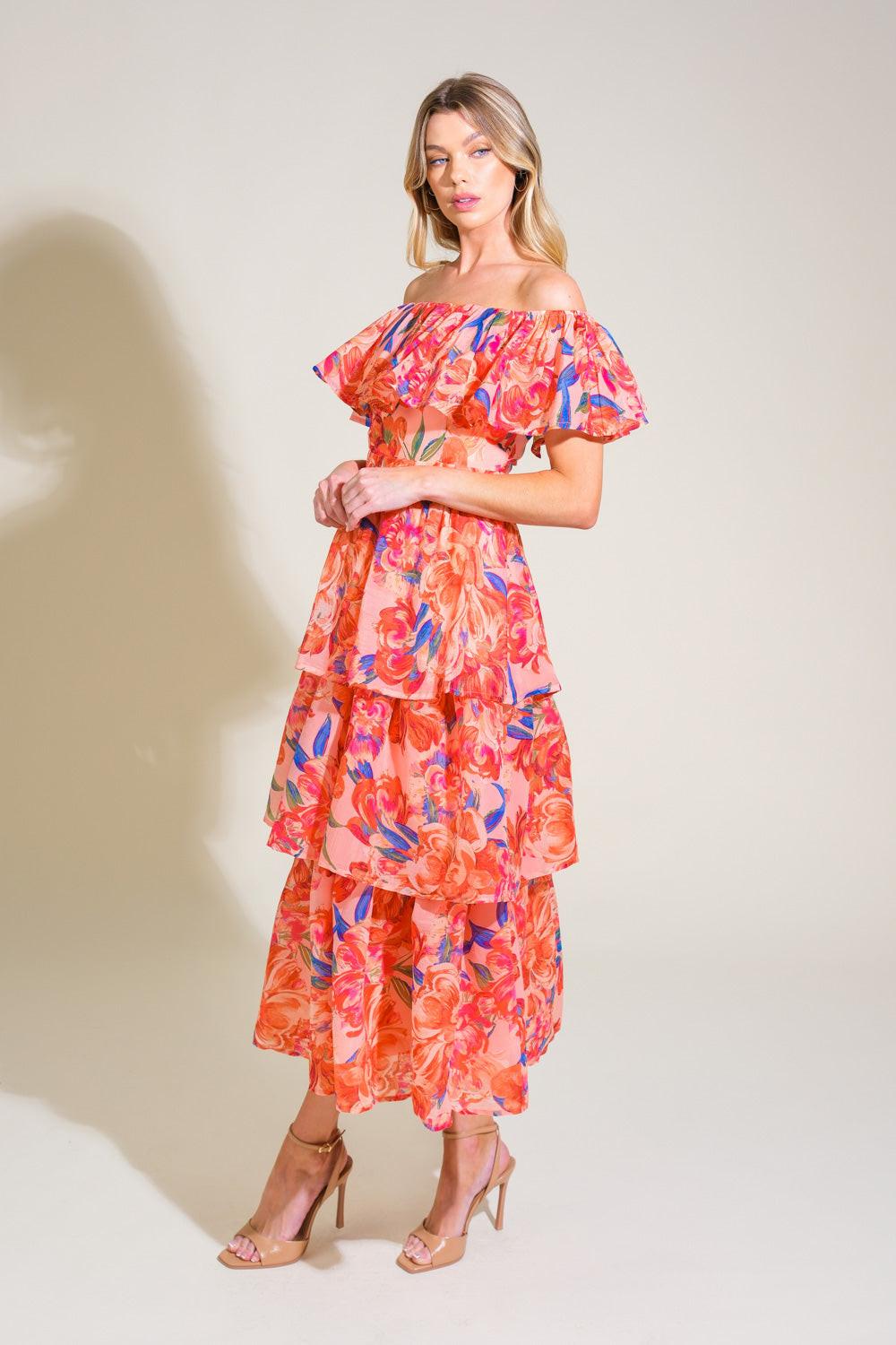 Flying Tomato STROLL THE AVENUES Woven Midi Dress from the back, highlighting its refined silhouette and sophisticated design