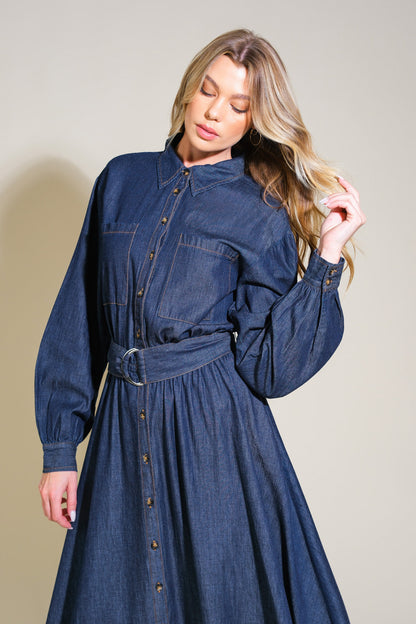 ROMANTICALLY SPEAKING DENIM MIDI DRESS